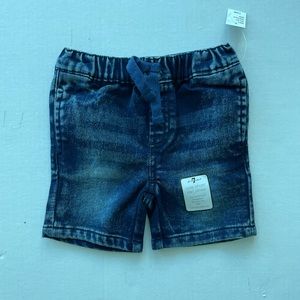 NWT 7 For All Mankind Blue Denim Baby Boy Shorts Stretch Sz 12M Tie Waist